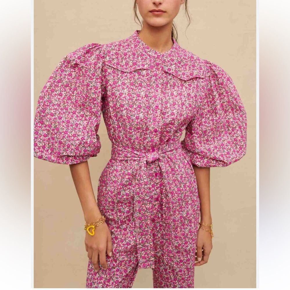 Maje Pink Floral Jumpsuit eyelet cotton one piece $565 NWT 42 XL - Picture 8 of 13